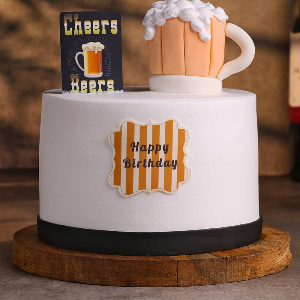 Side Zoomed View of Beer Theme Birthday Cake
