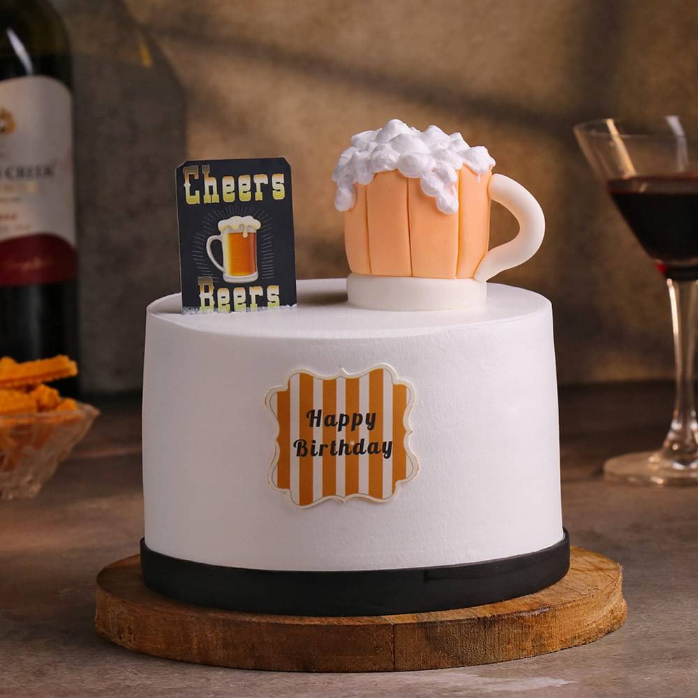 Side View of Beer Theme Birthday Cake