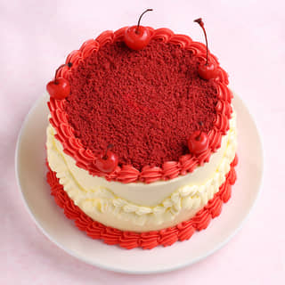 Side View of Cherries N Cheers Red Velvet Cake