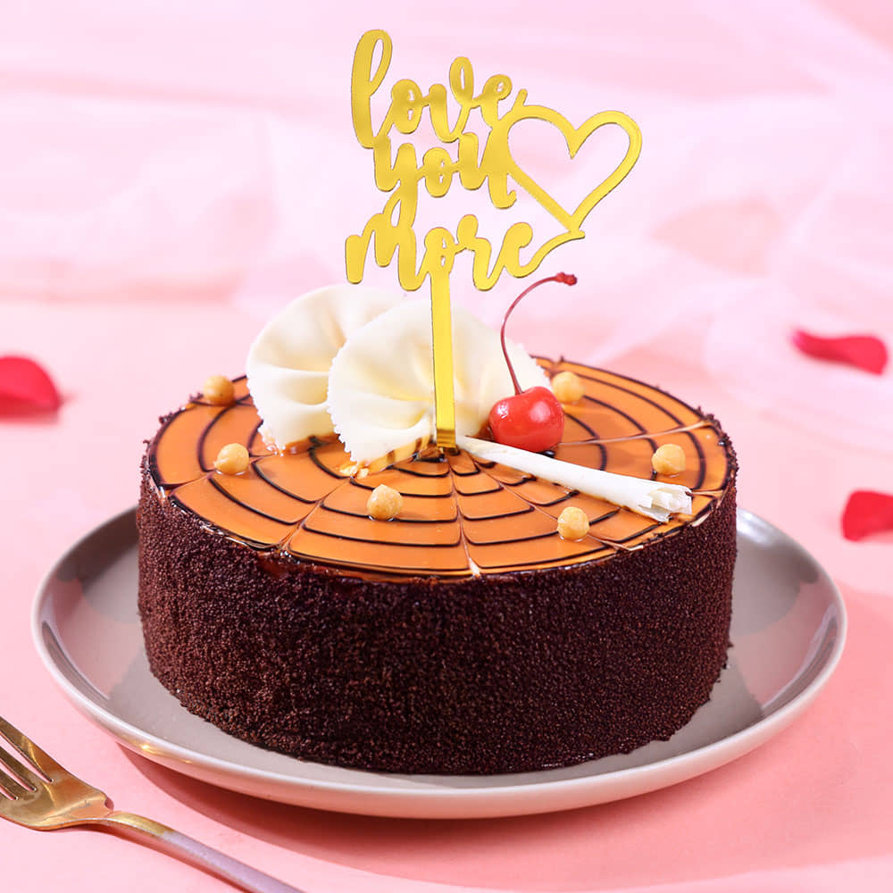 Cherry Butterscotch Cake With Love Topper