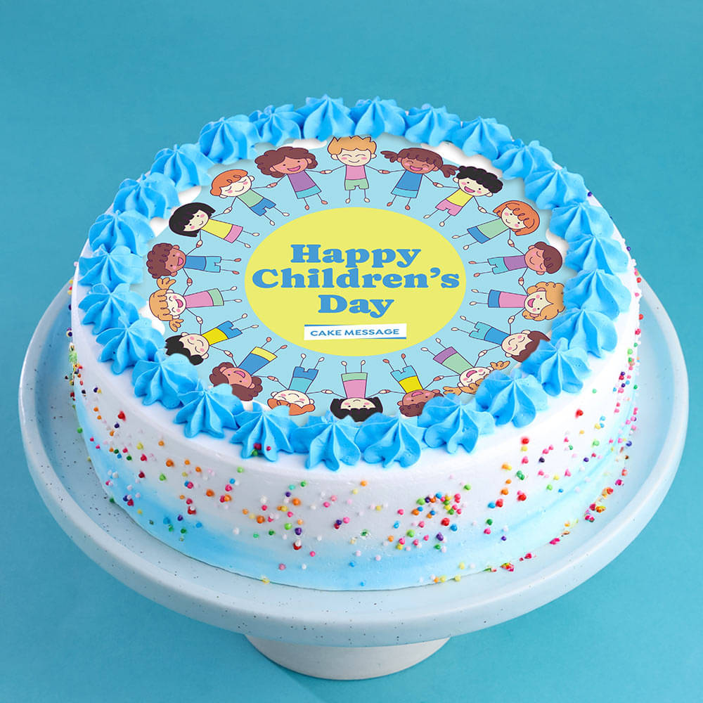 Front Angled View of Childrens Day Celebration Photo Cake