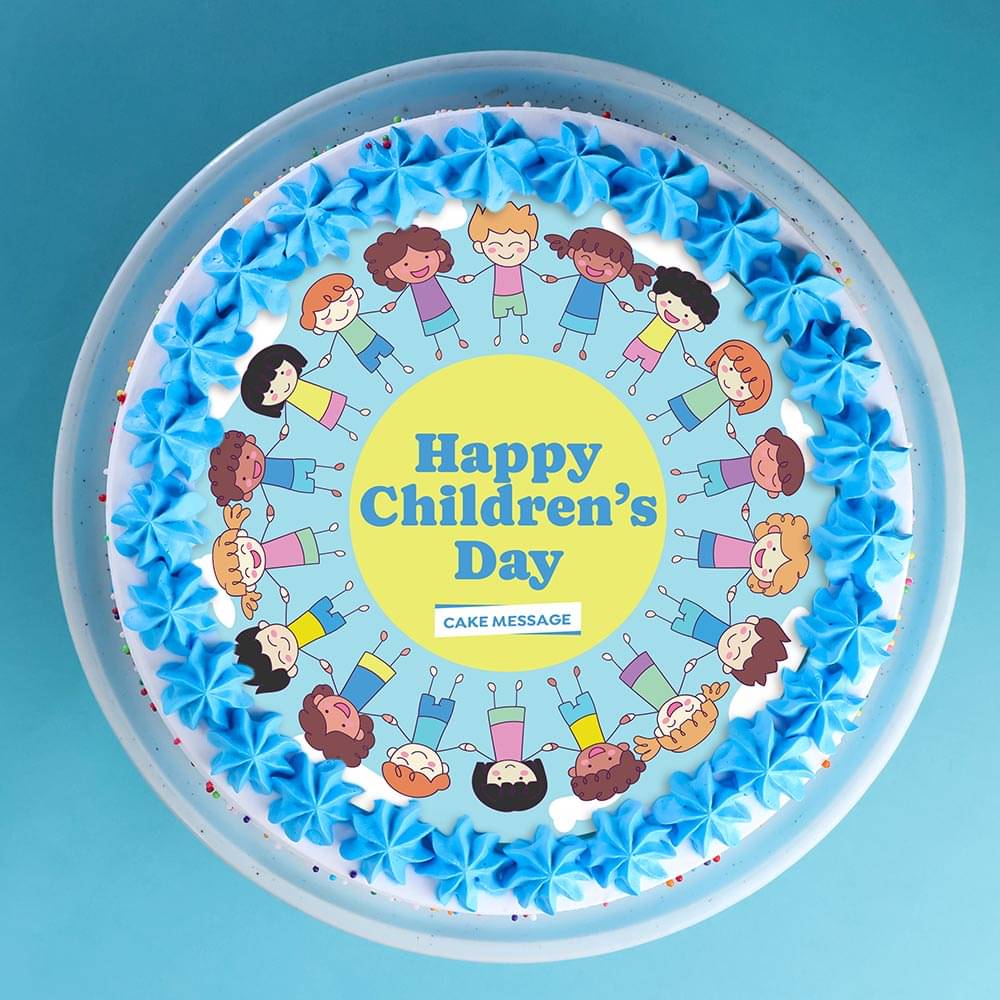 Top View of Childrens Day Celebration Photo Cake