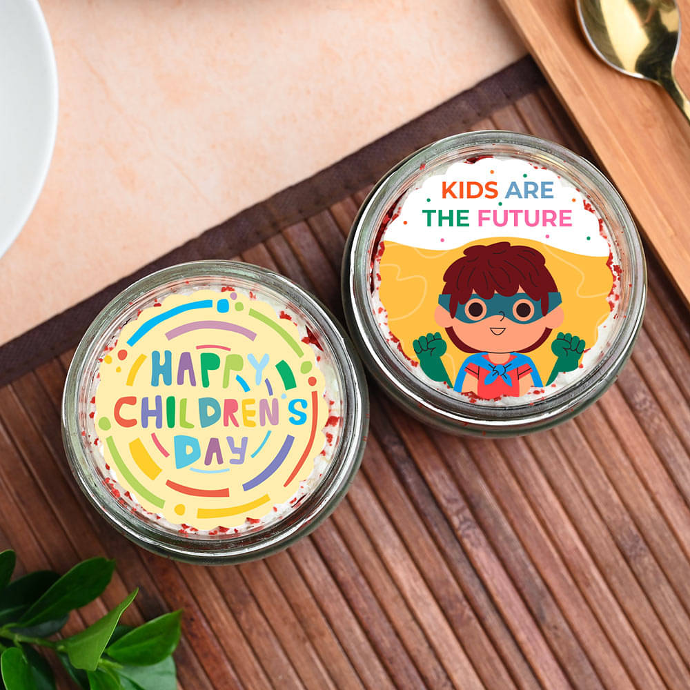 Childrens Day Red Velvet Photo Jar Cake