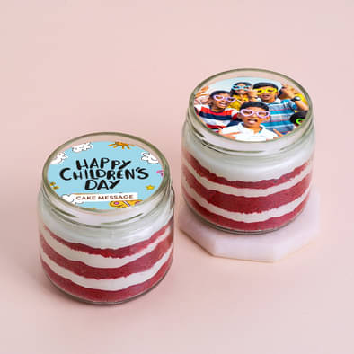 Childrens Day Red Velvet Photo Jar Cakes