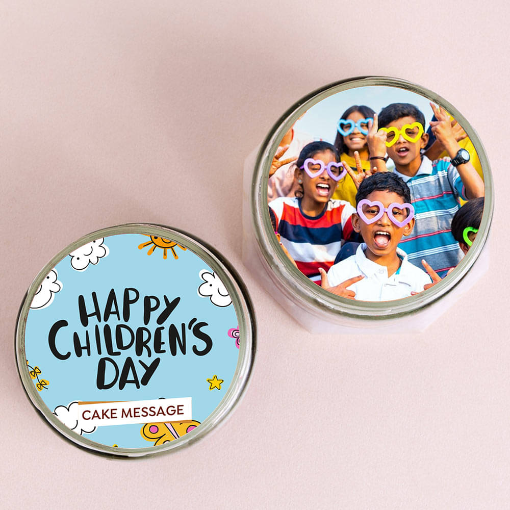 Top View of Childrens Day Red Velvet Photo Jar Cakes