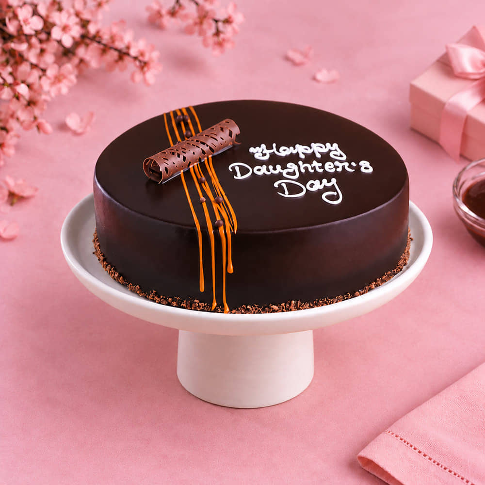Front View of Rich Truffle Cake For Daughters Day