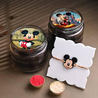 Choco Jar Cakes Duo With Mickey Rakhi