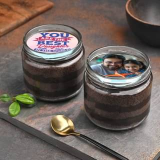 Top View of Daughter Day Choco Jar Photo Cake Duo