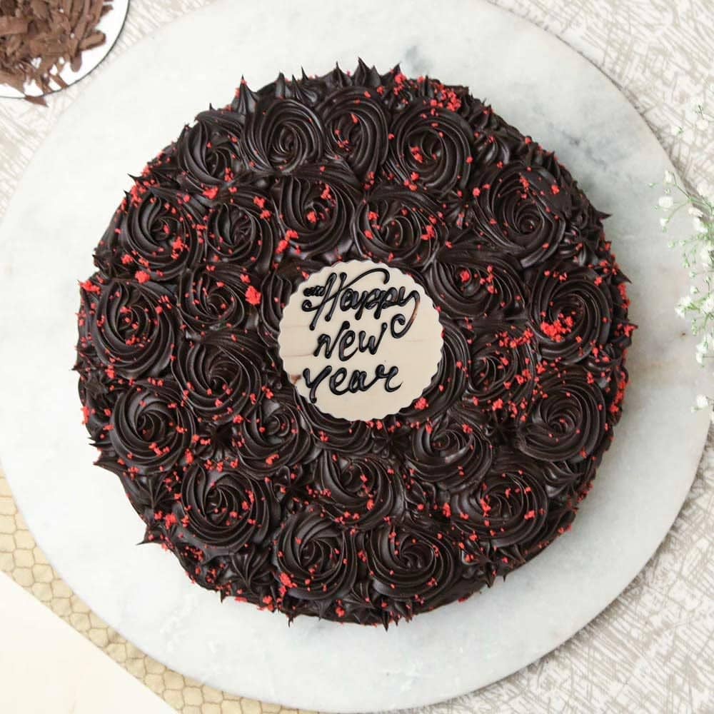 Top View Choco Red Velvet New Year Cake