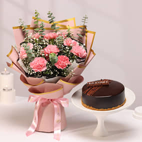 Choco Truffle Cake N Carnation Bouquet Combo Choco Truffle Cake N Carnation Bouquet Combo