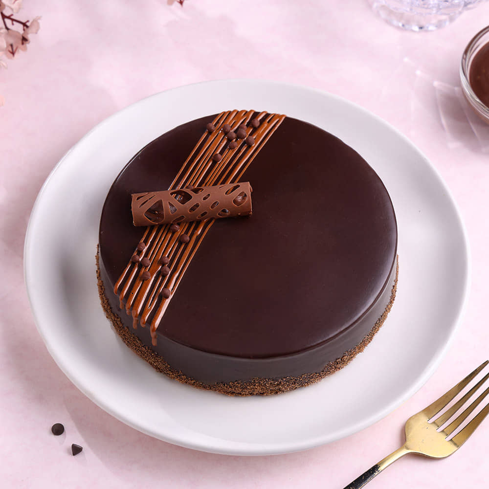 Top View of Round Chocolate Truffle Cake