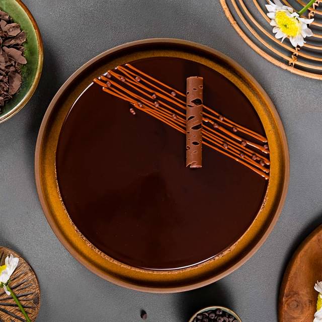 Top View of Round Chocolate Truffle Cake