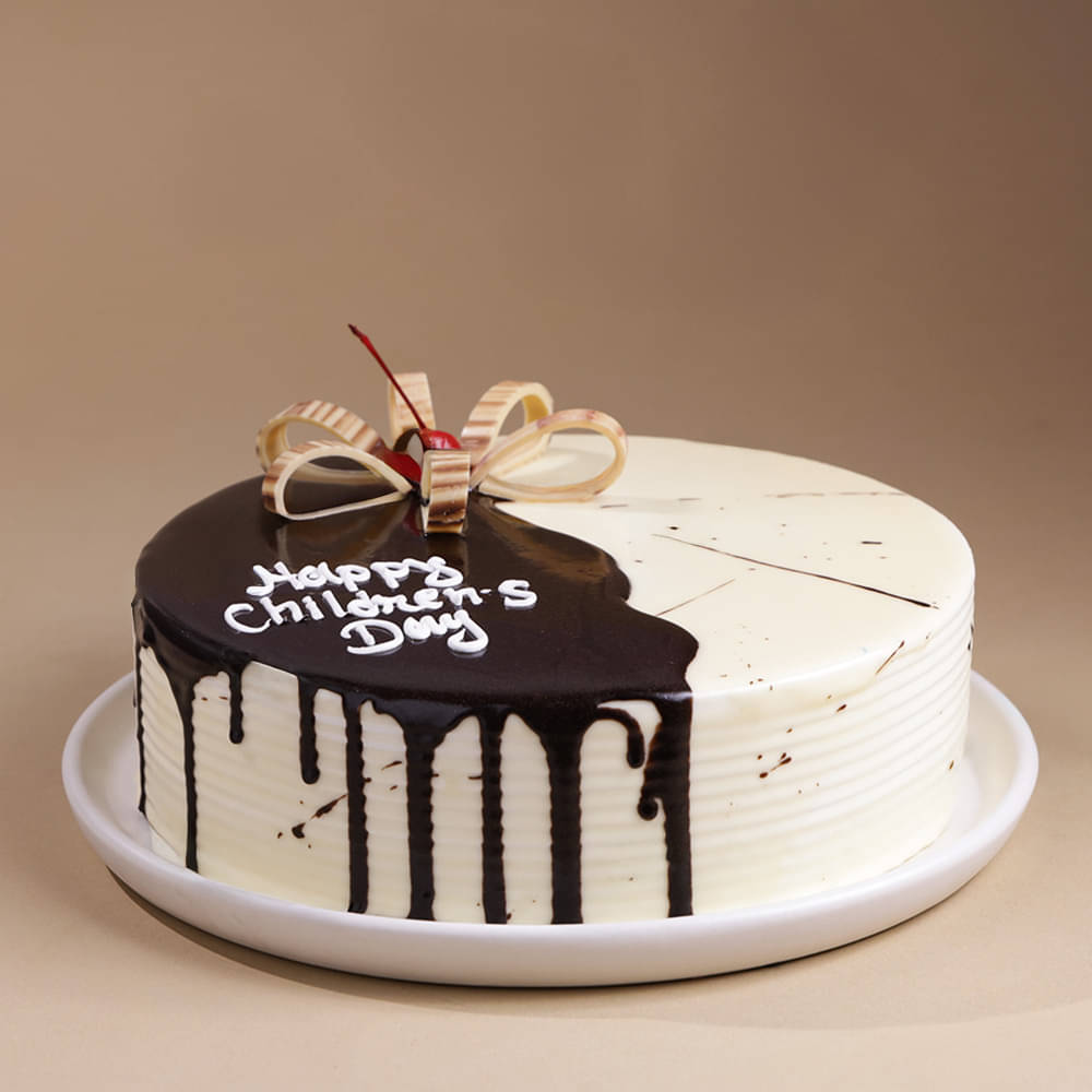 Front Angled View of Choco Vanilla Cake for Childrens Day