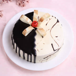 Top View of Chocolate & Vanilla Drip Cake