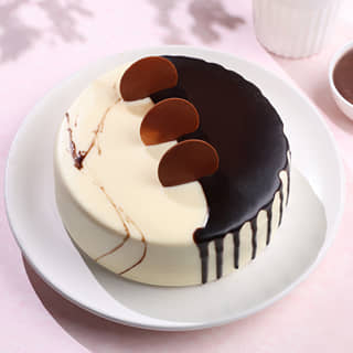 Top View of Chocolate Vanilla Half & Half Cake Top View of Chocolate Vanilla Half & Half Cake
