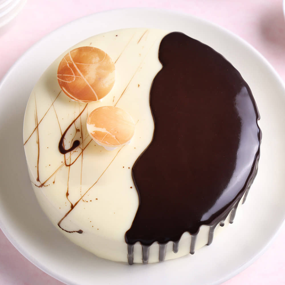 Top View of Chocolate Vanilla Half & Half Cake