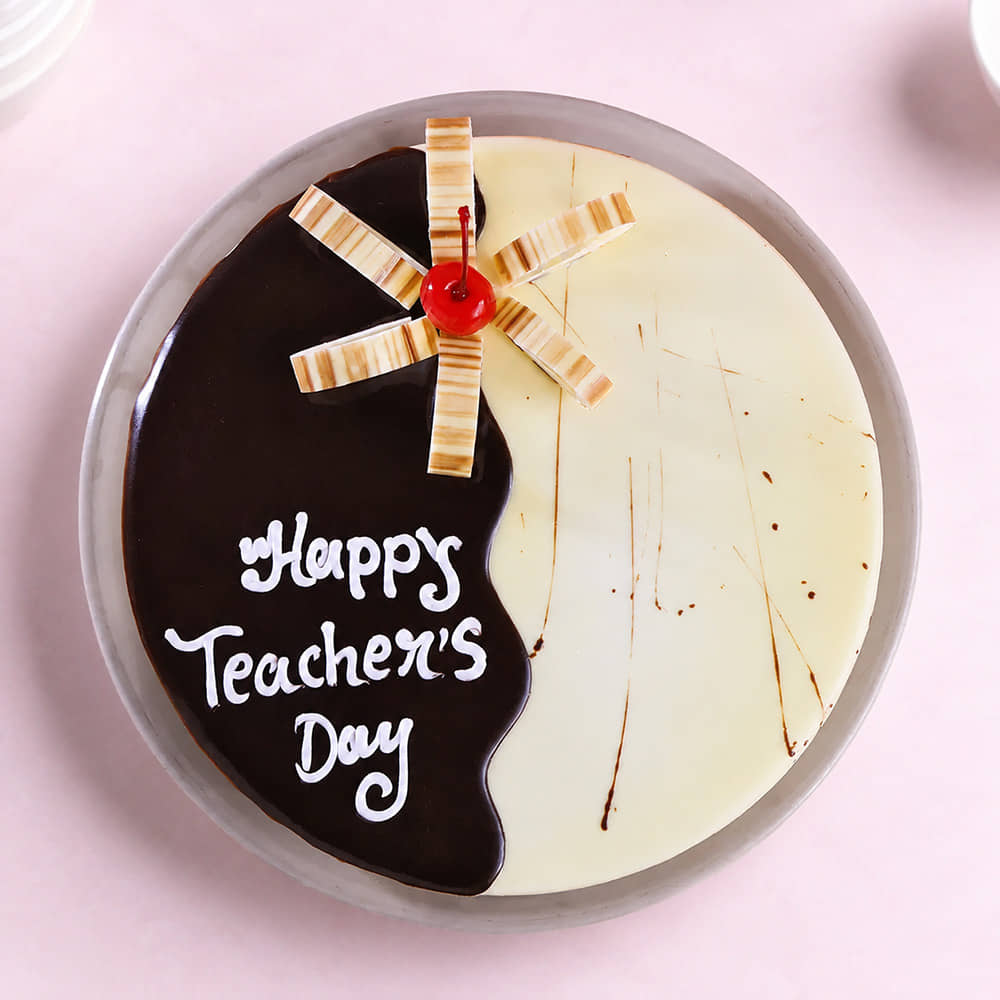 Front View of Choco Vanilla Teachers Day Cake