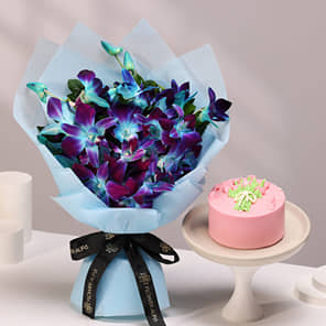 Chocolate Bento Bouquet Cake With Orchids Bouquet