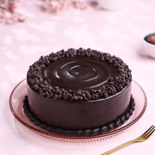 Front Angled View of Choco Chip Truffle Cake Front Angled View of Choco Chip Truffle Cake