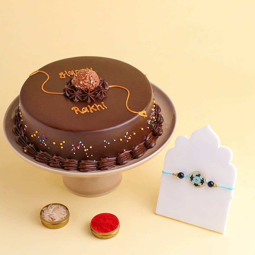 Chocolate Ferrero Rocher Cake With Floral Rakhi