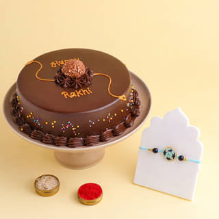 Chocolate Ferrero Rocher Cake With Floral Rakhi