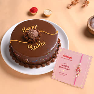 Choco Ferrero Rocher Cake N Floral Pearl Rakhi Chocolate Ferrero Rocher Cake With Peral Rakhi
