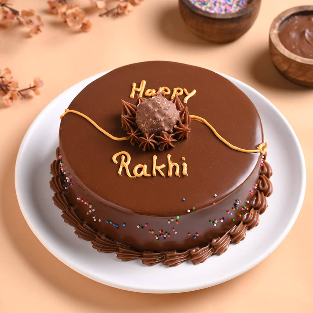 Choco Ferrero Rocher Cake N Floral Pearl Rakhi Order Chocolate Ferrero Rocher Cake With Peral Rakhi Online