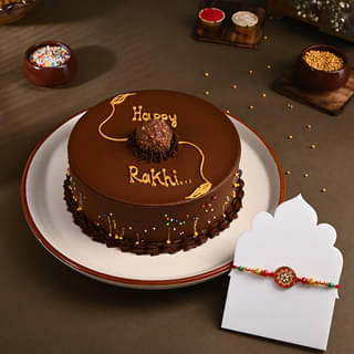 Chocolate Ferrero Rocher Cake With Floral Rakhi