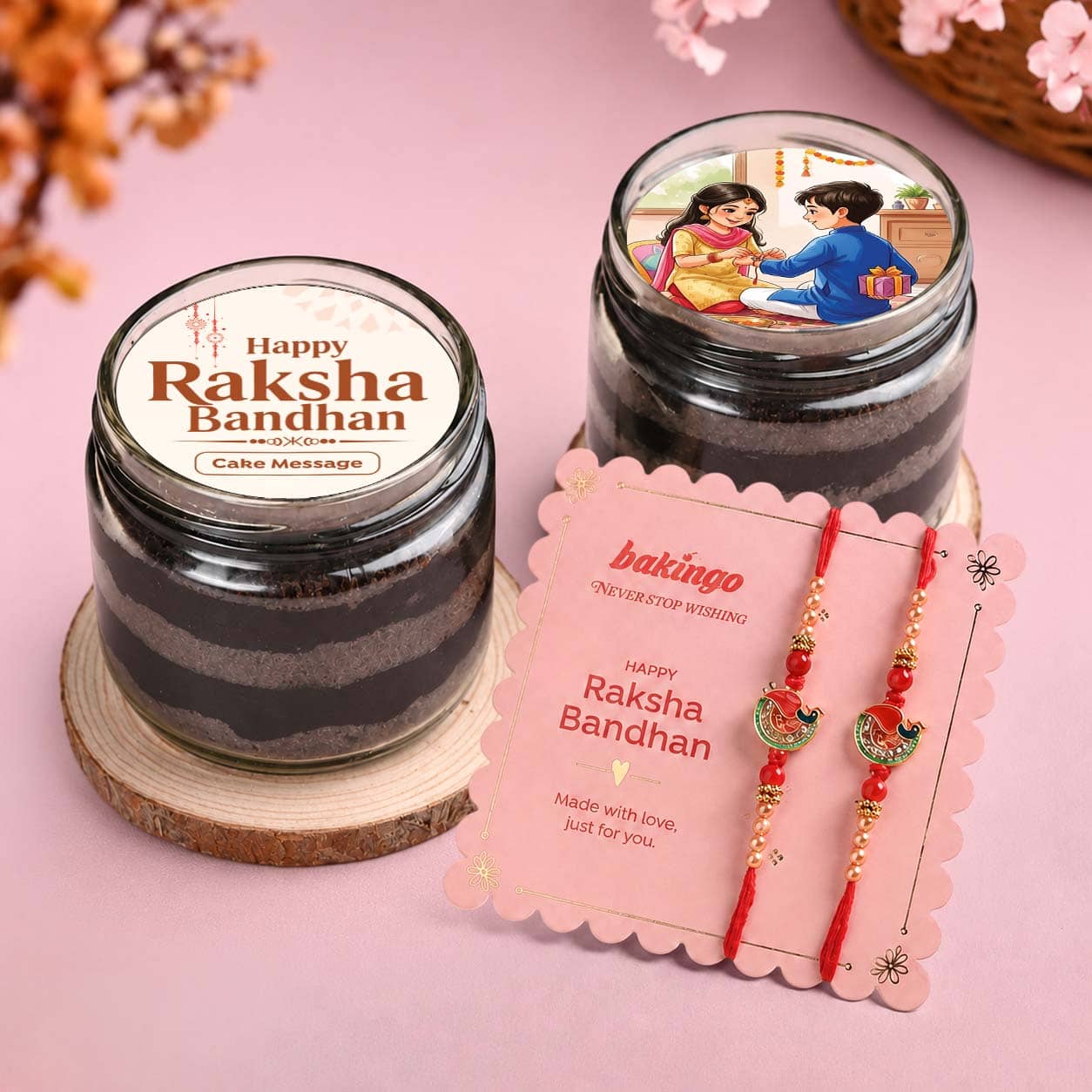 Embellished Rakhis With Chocolate Jar Cakes Rakhis With Chocolate Jar Cakes