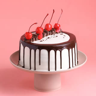 Side View of Chocolate N Cherries Black Forest Drip Cake