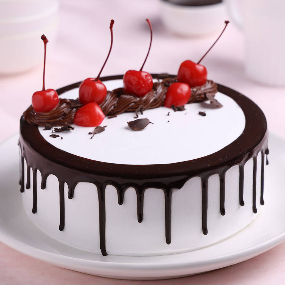 Front View of Chocolate N Cherries Black Forest Drip Cake