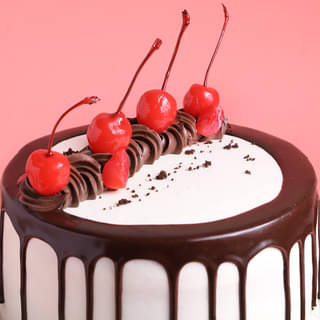 Zoomed View of Chocolate N Cherries Black Forest Drip Cake