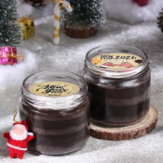 Side view of Chocolate New Year Photo Jar Cakes Side view of Chocolate New Year Photo Jar Cakes