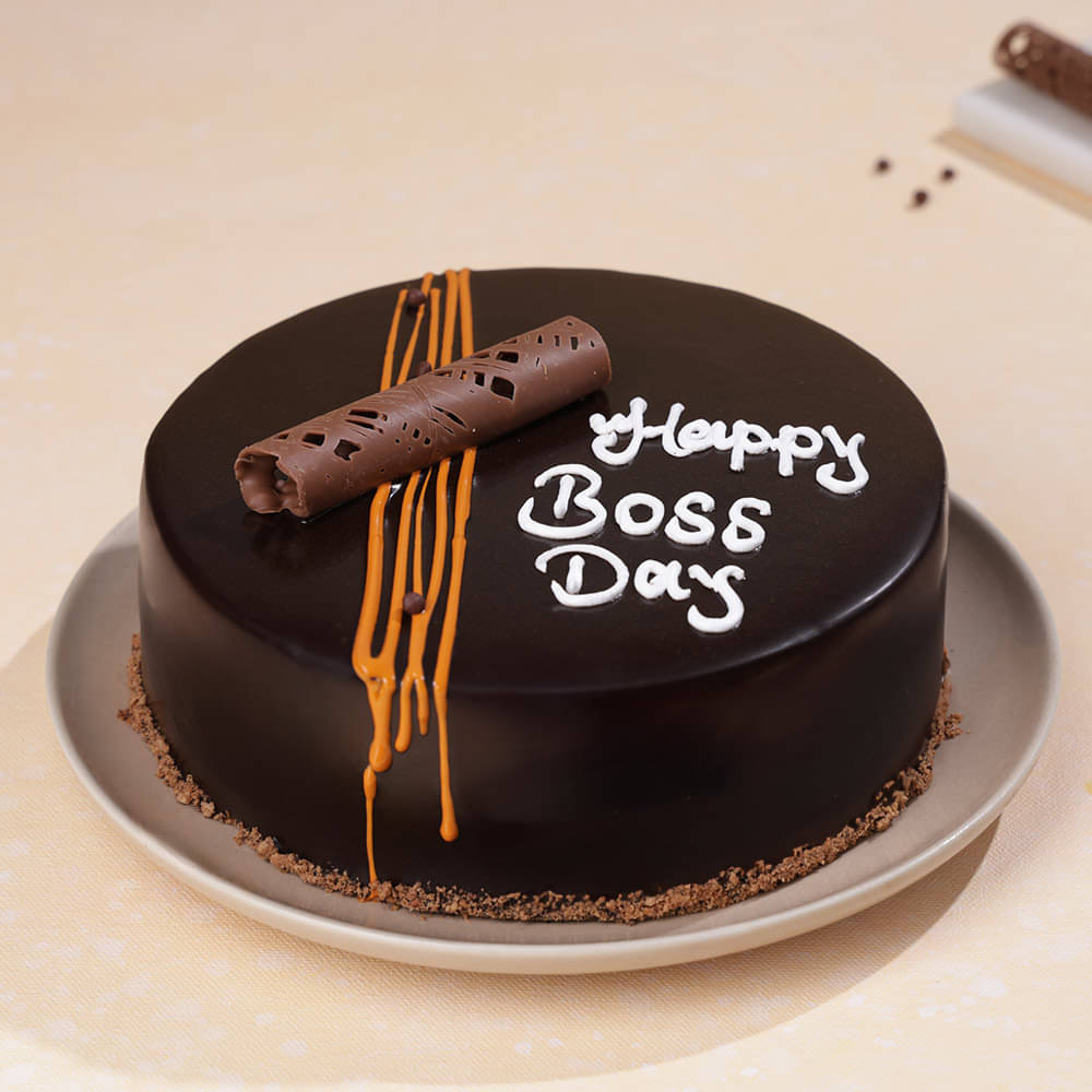 Side View of Chocolate Truffle Boss Day Cake