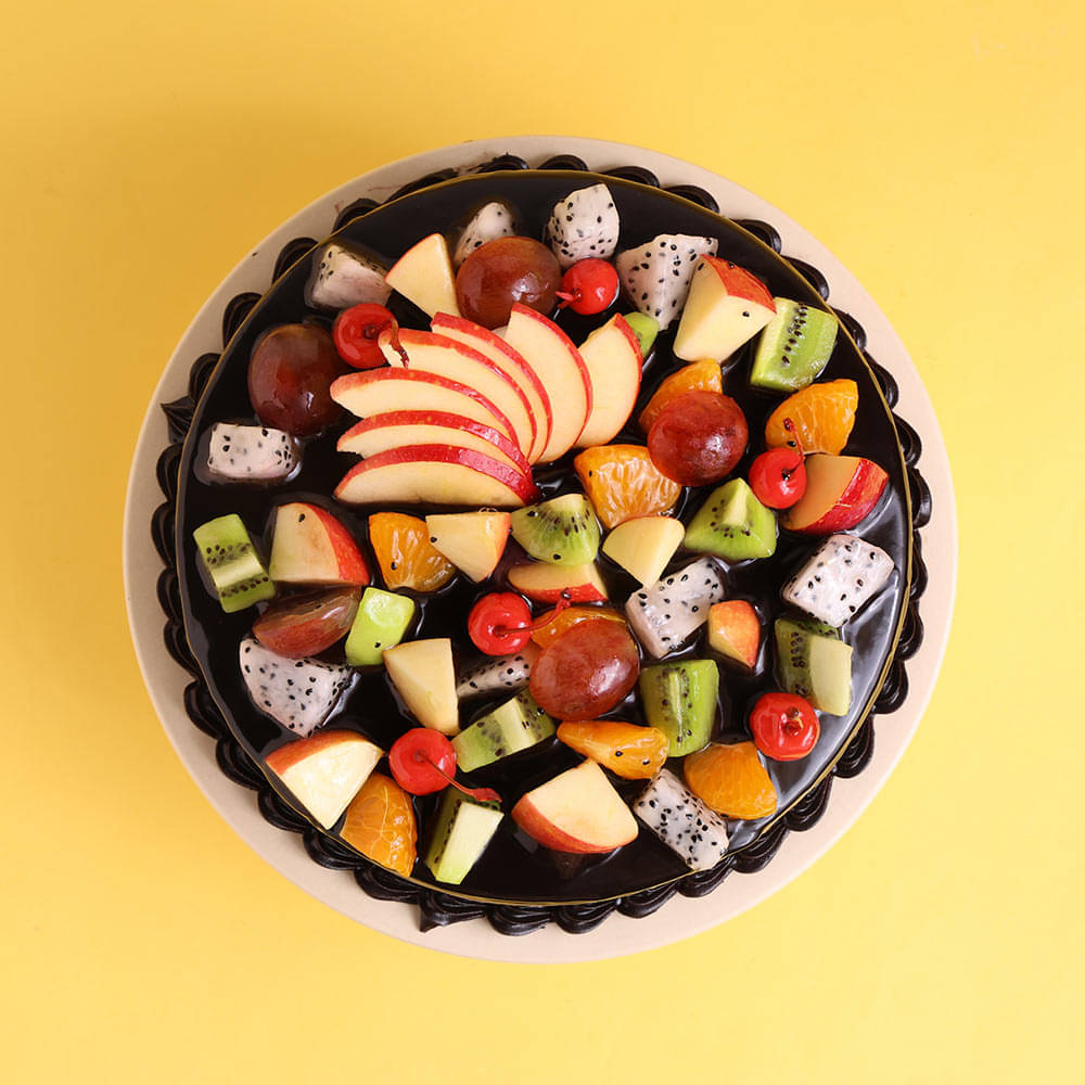 Top View of Chocolate Truffle Fruit Cake