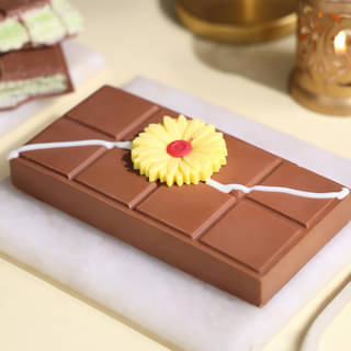 Front View of Chocolate Wafer Bar N Rakhi Combo
