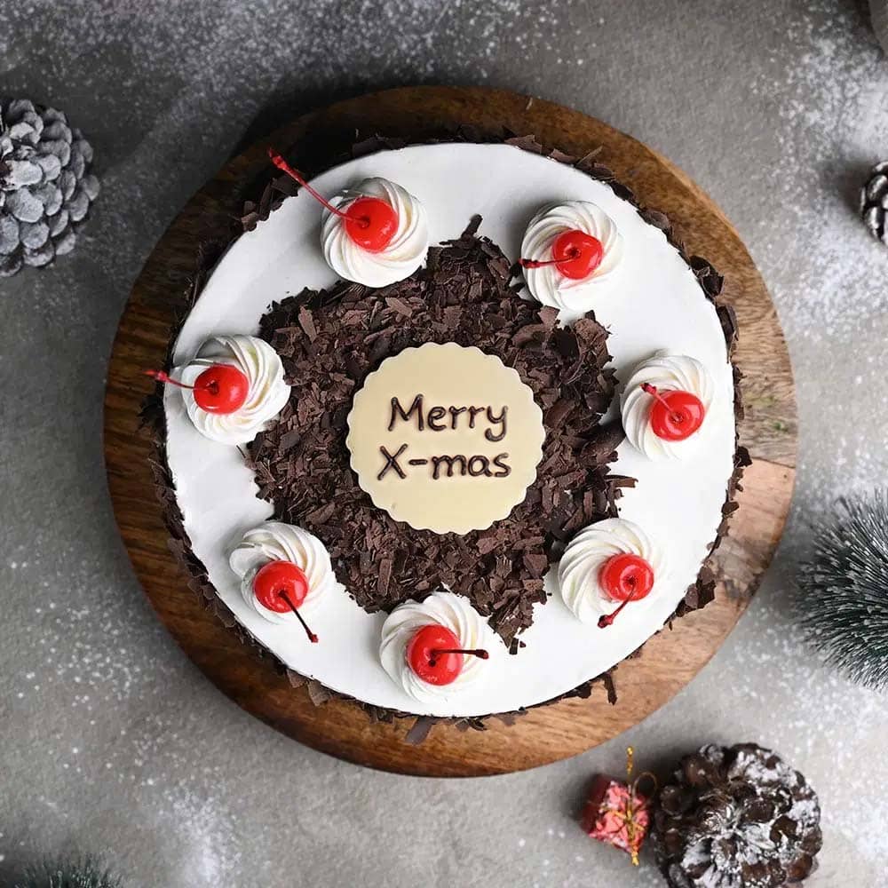 Cherry Black Forest Christmas Cake Xmas Blackforest Delight- Top View