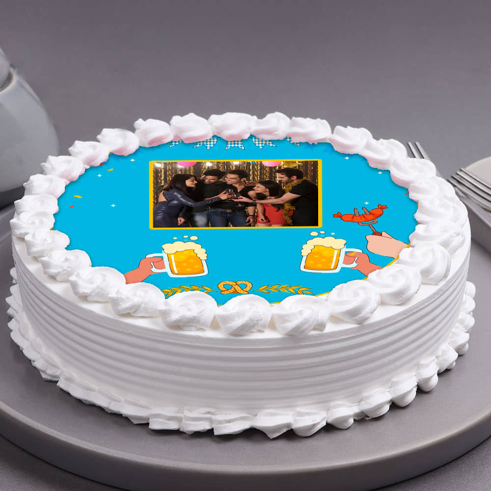 Round Beer Theme Photo Cream Cake