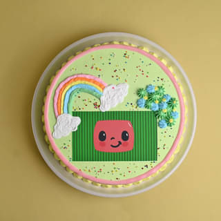 Top View of Cocomelon Rainbow Delight Cake