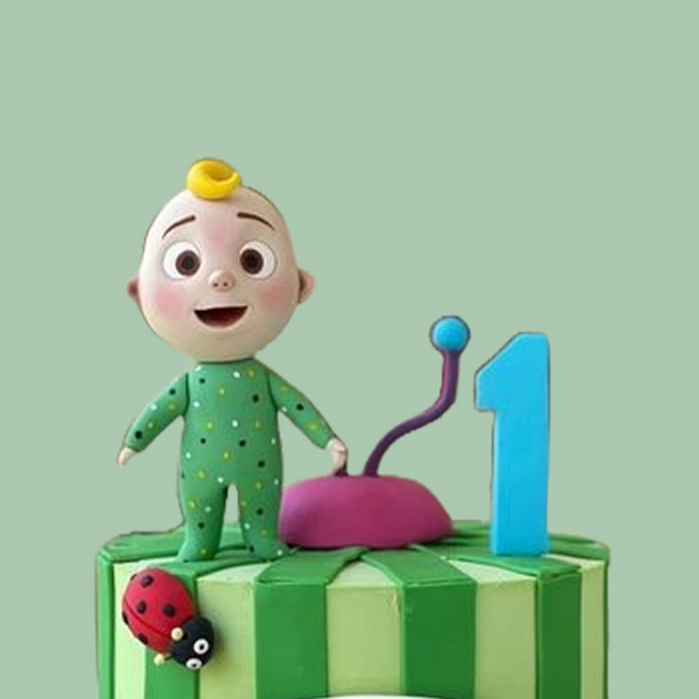 Top View of Colorful Cocomelon Fondant Cake