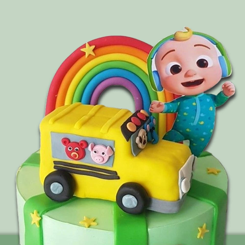 Top View of Colourful Cocomelon Fondant Cake