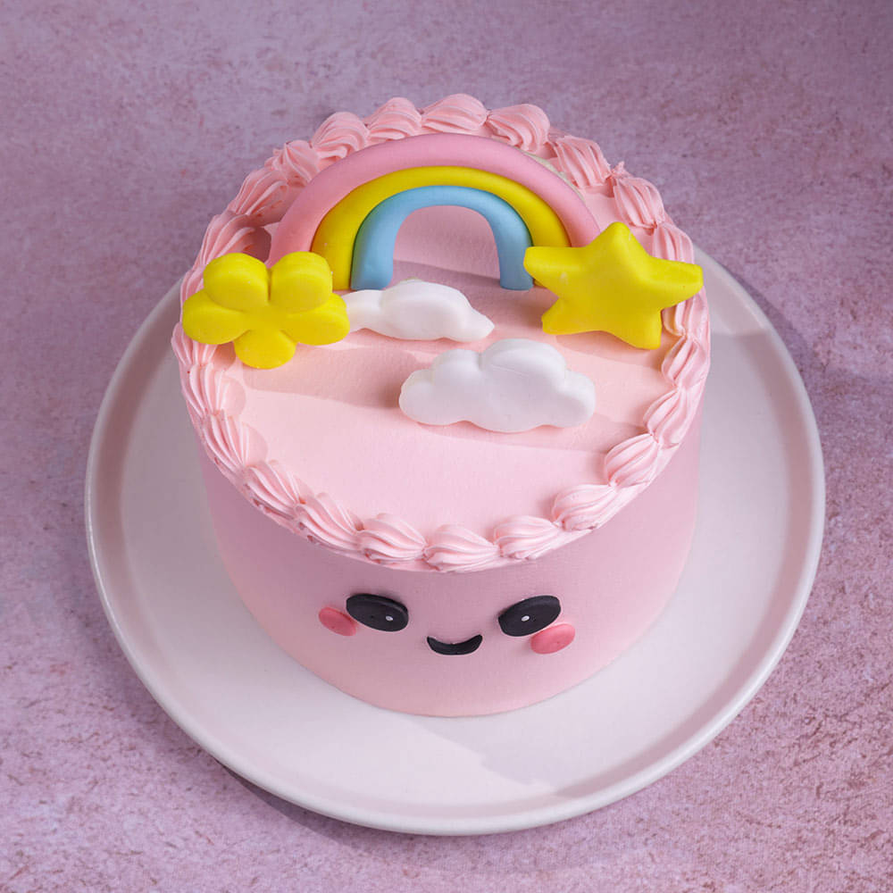 Top View of Colourful Rainbow Theme Cake