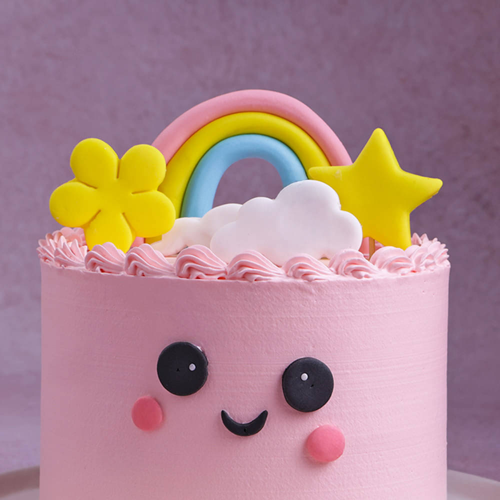 Zoomed View of Colourful Rainbow Theme Cake