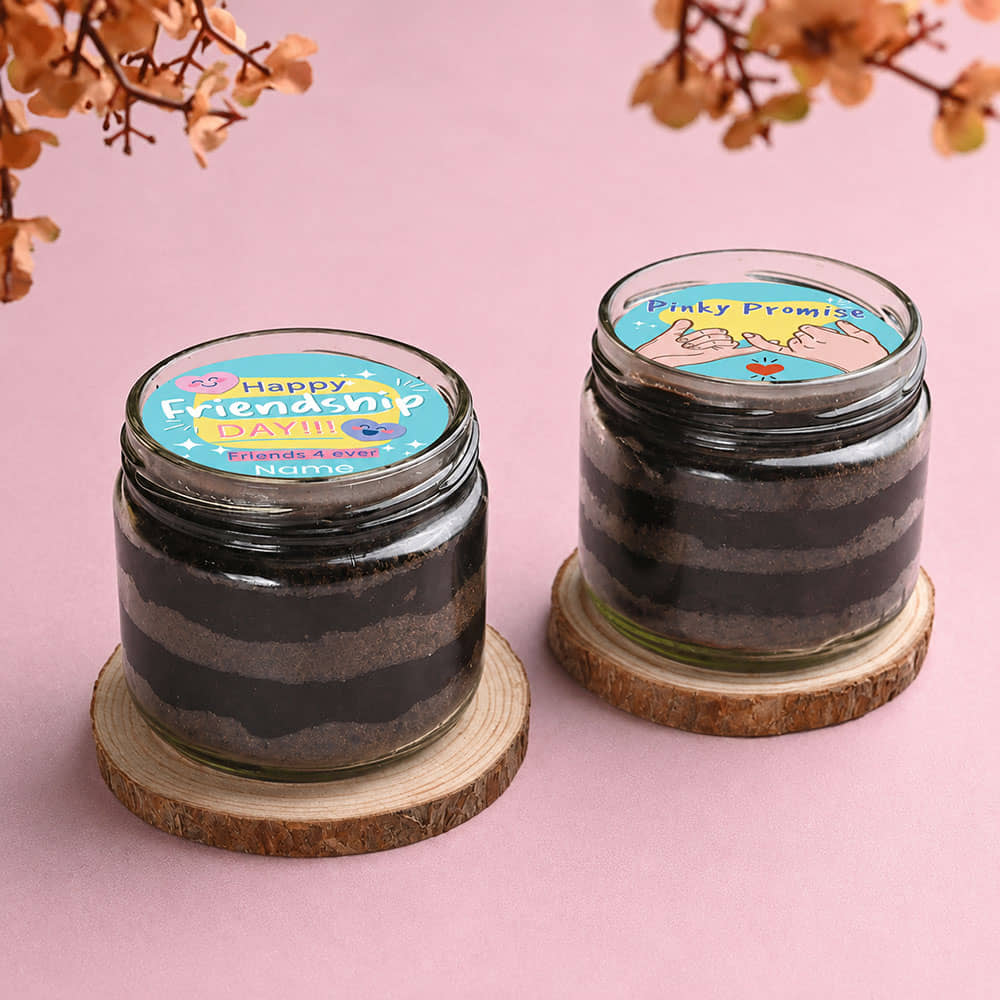Friendship Day Chocolate Jar Cakes Duo Side View of Friendship Day Chocolate Jar Cakes Duo