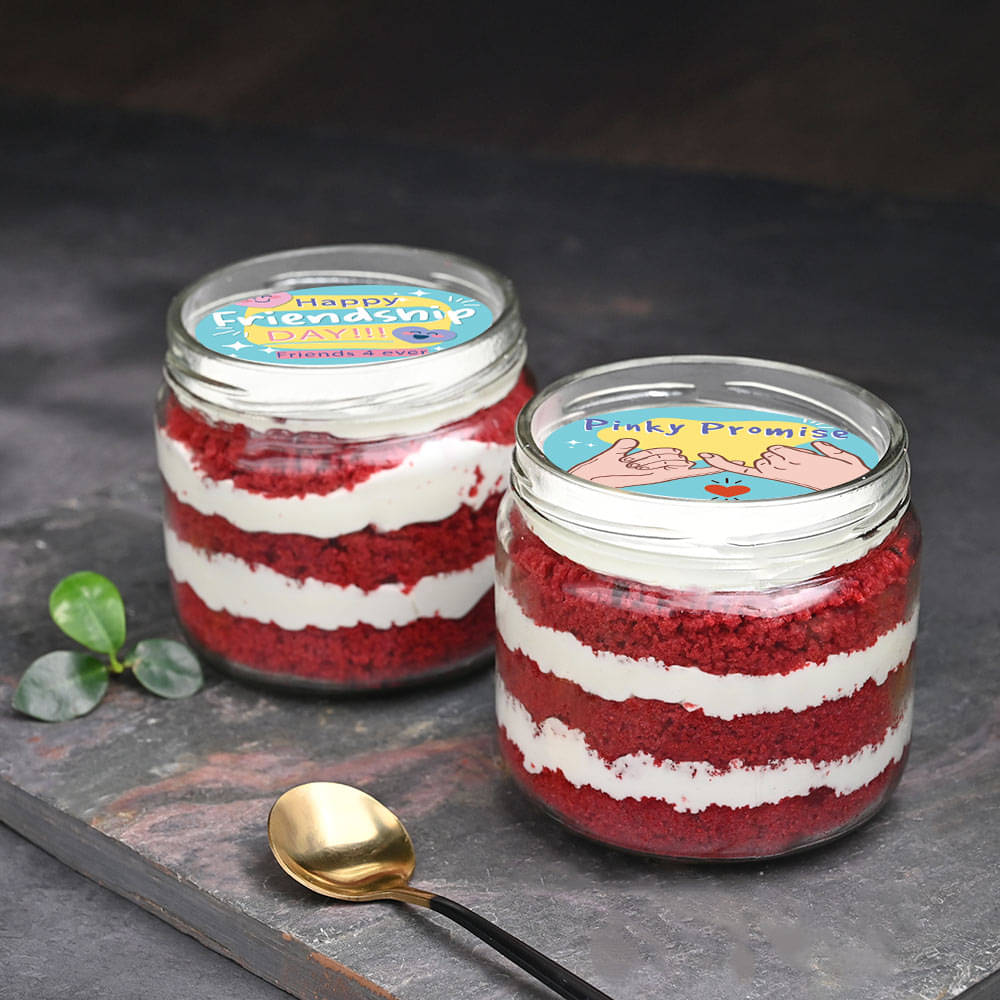 Friendship Day Velvety Jar Cakes Duo