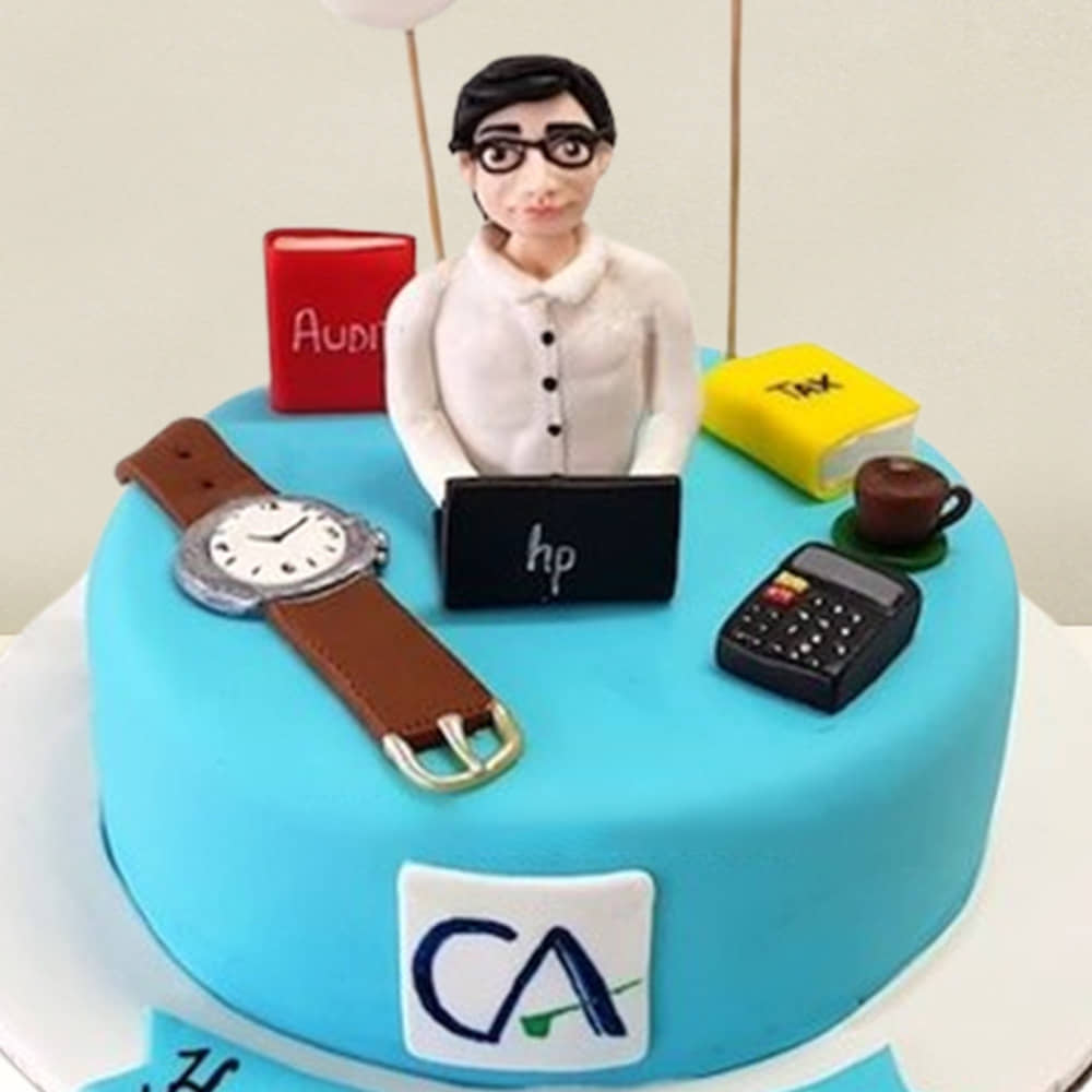 Corporate Workaholic Fondant Cake Top View of Cricket Pitch N Kit Fondant Cake