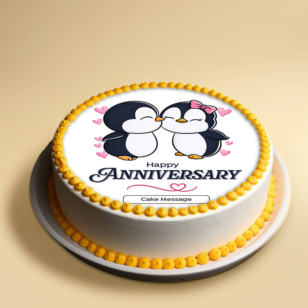 Couple Penguins Anniversary Cake