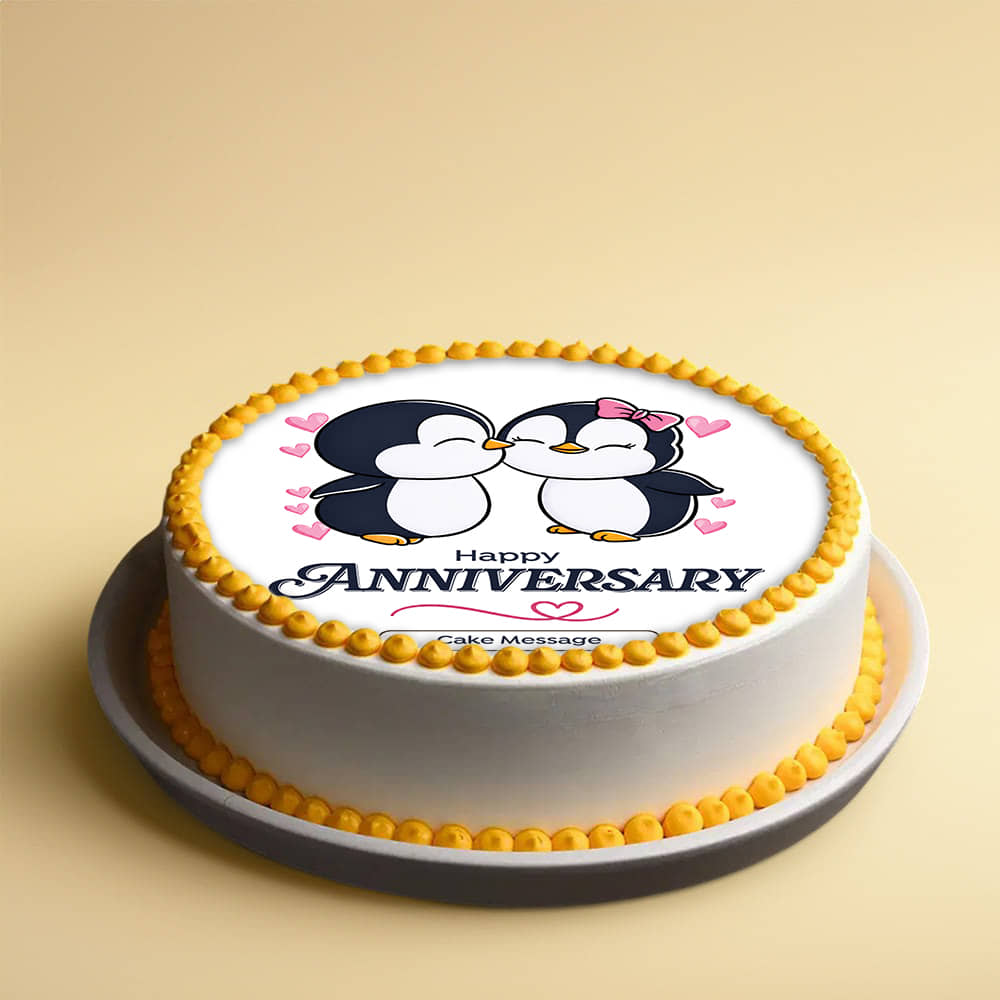 Couple Penguins Anniversary Cake