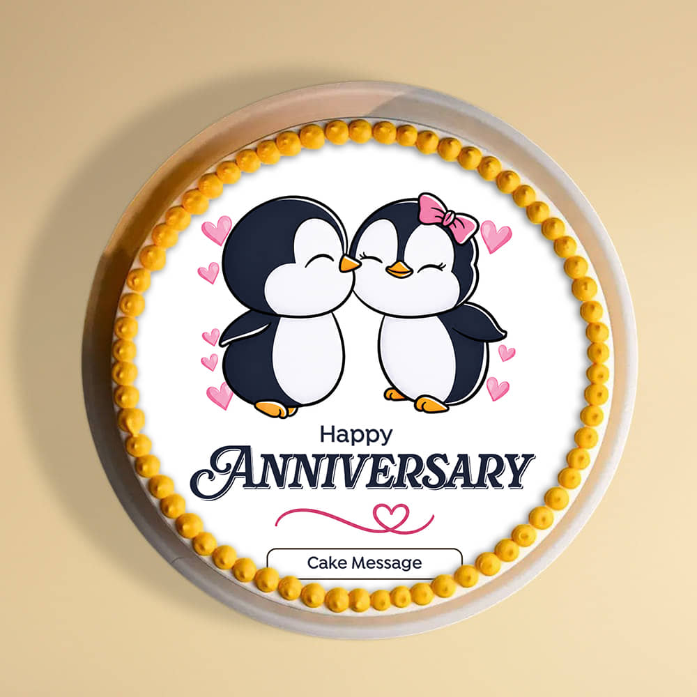 Couple Penguins Anniversary Cake