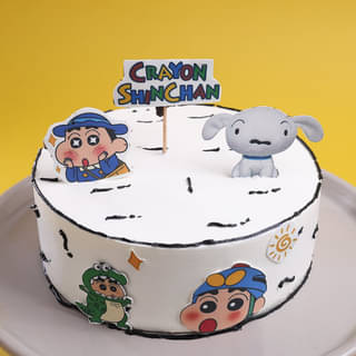 White cake with Crayon Shinchan characters 